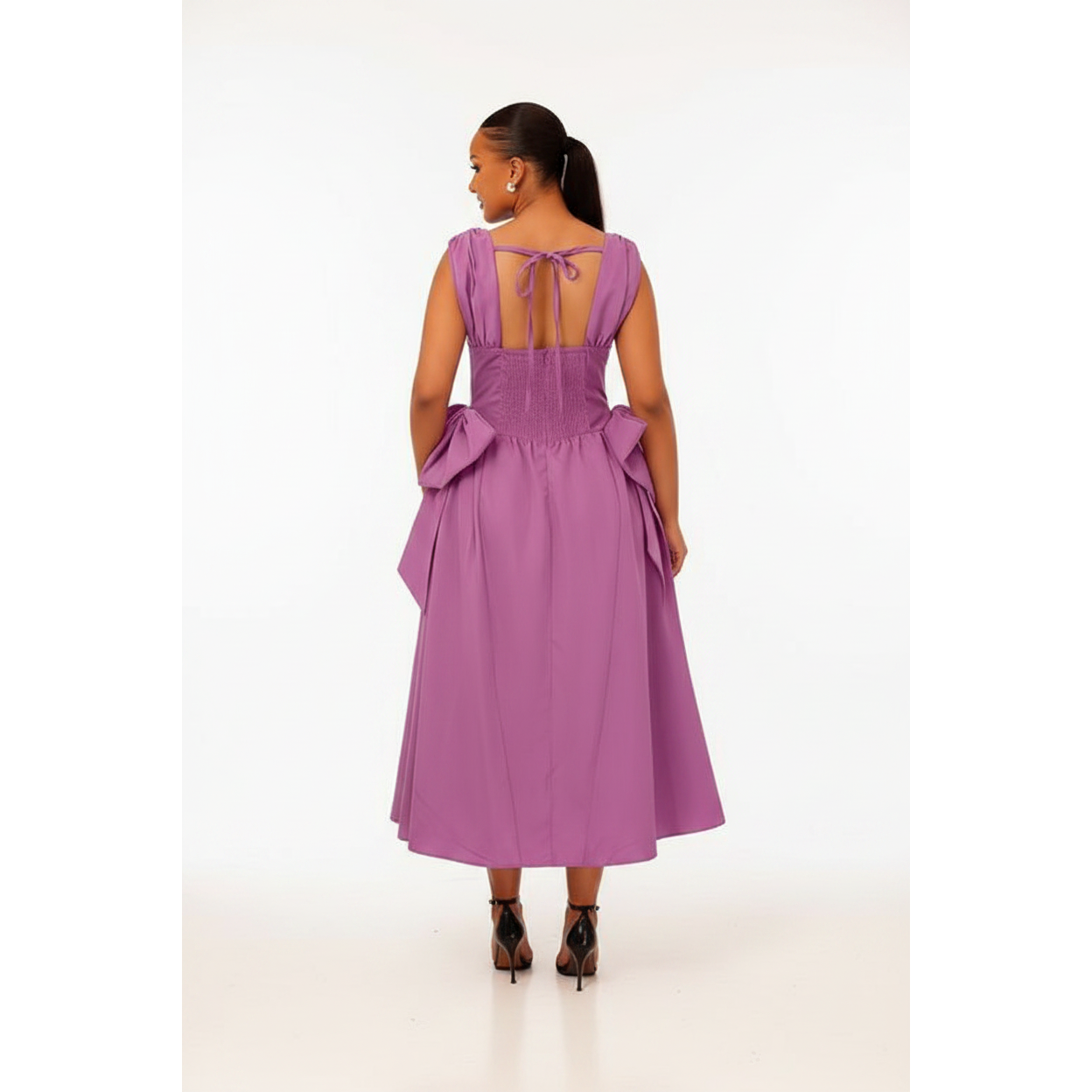 V-neck Skater Dress featuring Side Corset Details and Bows