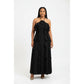 3D Floral Accent Halter Vertical Ruffle Maxi Dress