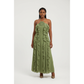 3D Floral Accent Halter Vertical Ruffle Maxi Dress