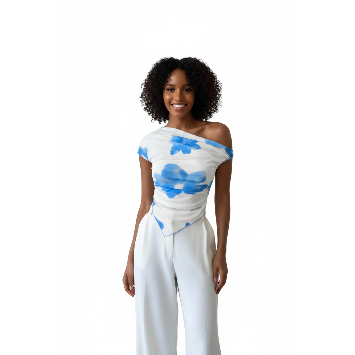 Floral Print Asymmetric Hem Fitted T-shirt