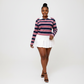 Striped Long-sleeve Oversized Polo Tops