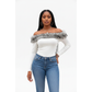 Faux Fur Patchwork Off-shoulder Long-Sleeve Top