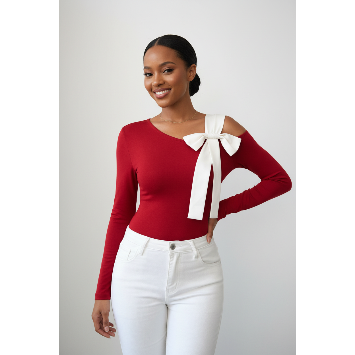 Ladies Elegant Off-the-shoulder Bowknot Long Sleeve Tops