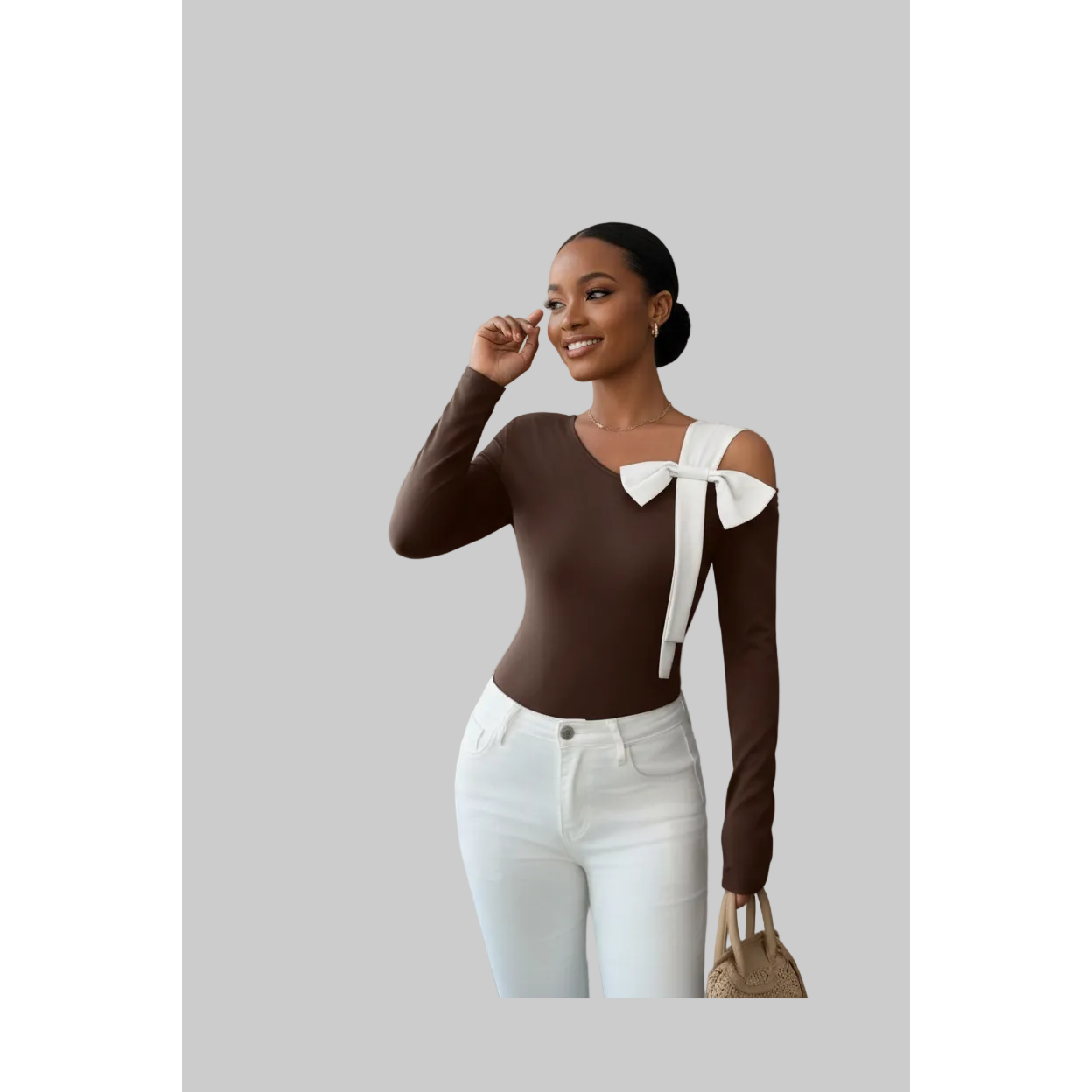 Ladies Elegant Off-the-shoulder Bowknot Long Sleeve Tops