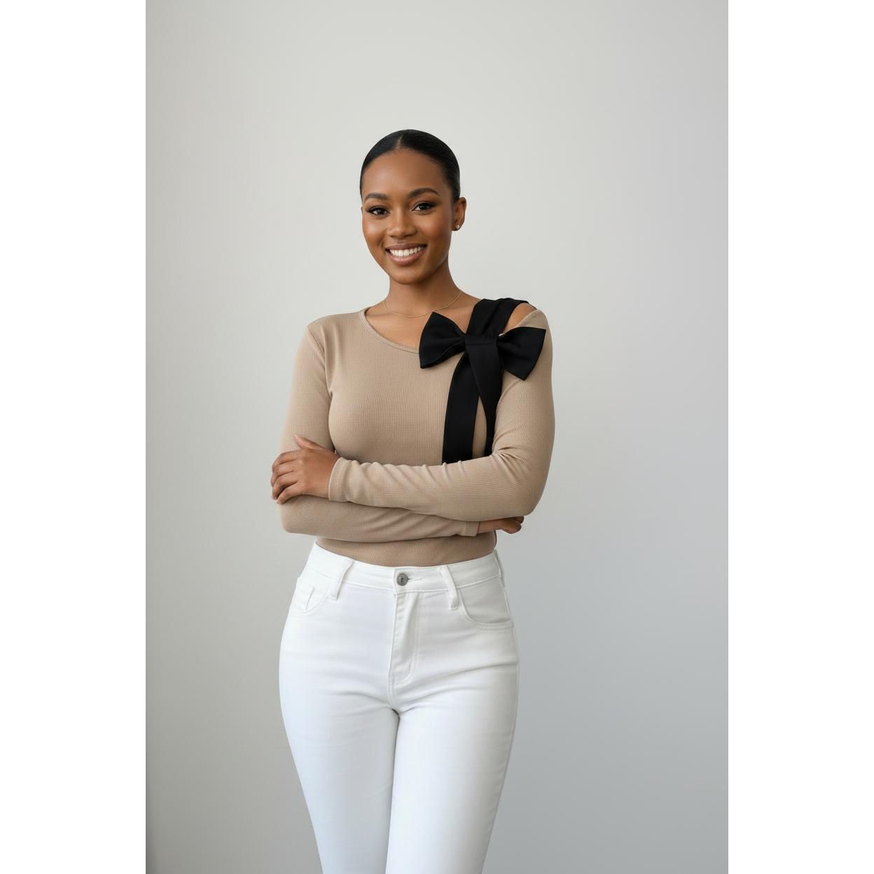 Ladies Elegant Off-the-shoulder Bowknot Long Sleeve Tops