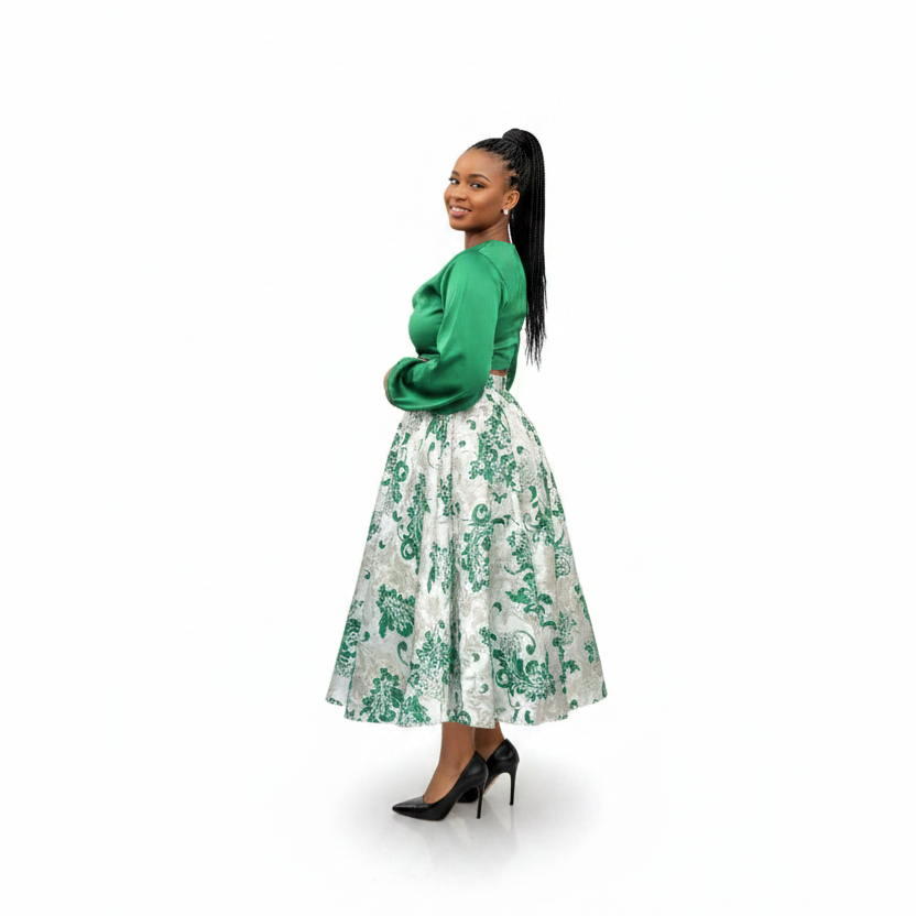 Long-sleeved Satin Blouses Paired with Maxi Skirts Set