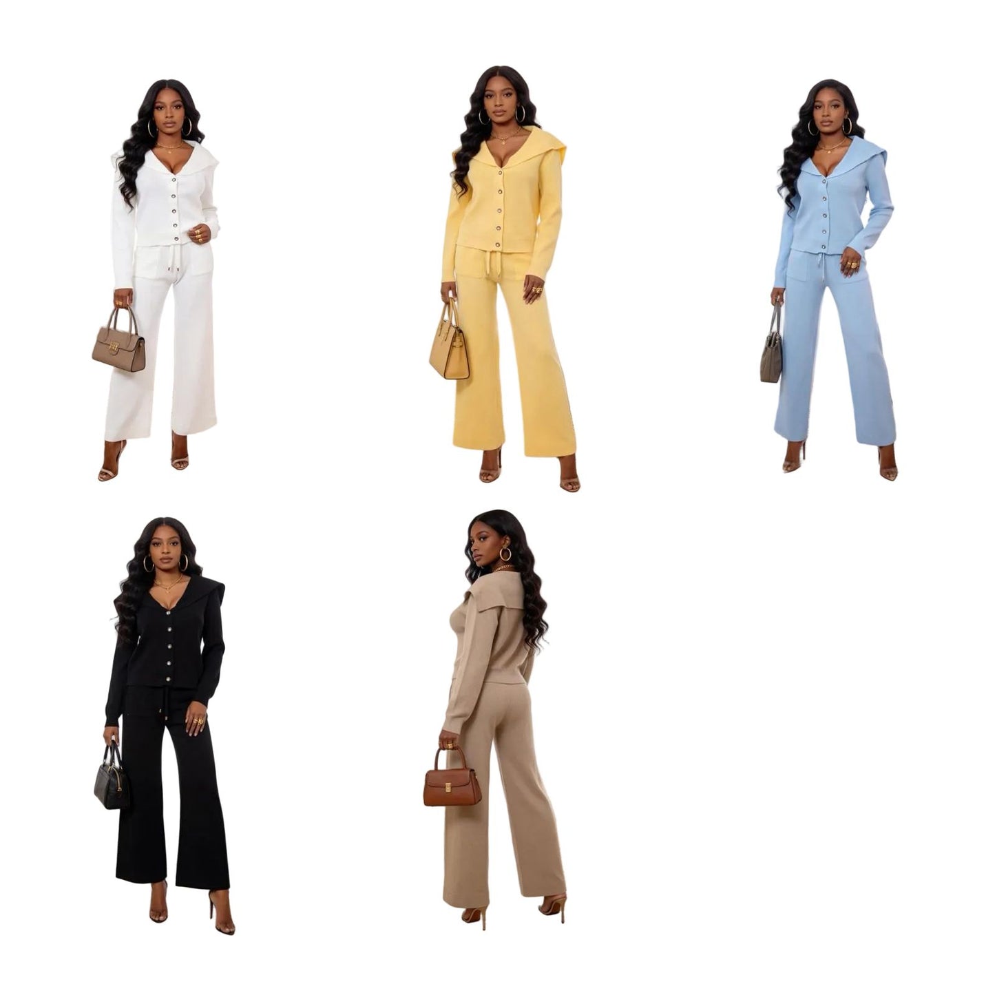Long Sleeve Button Shirt and Flare Pants Set