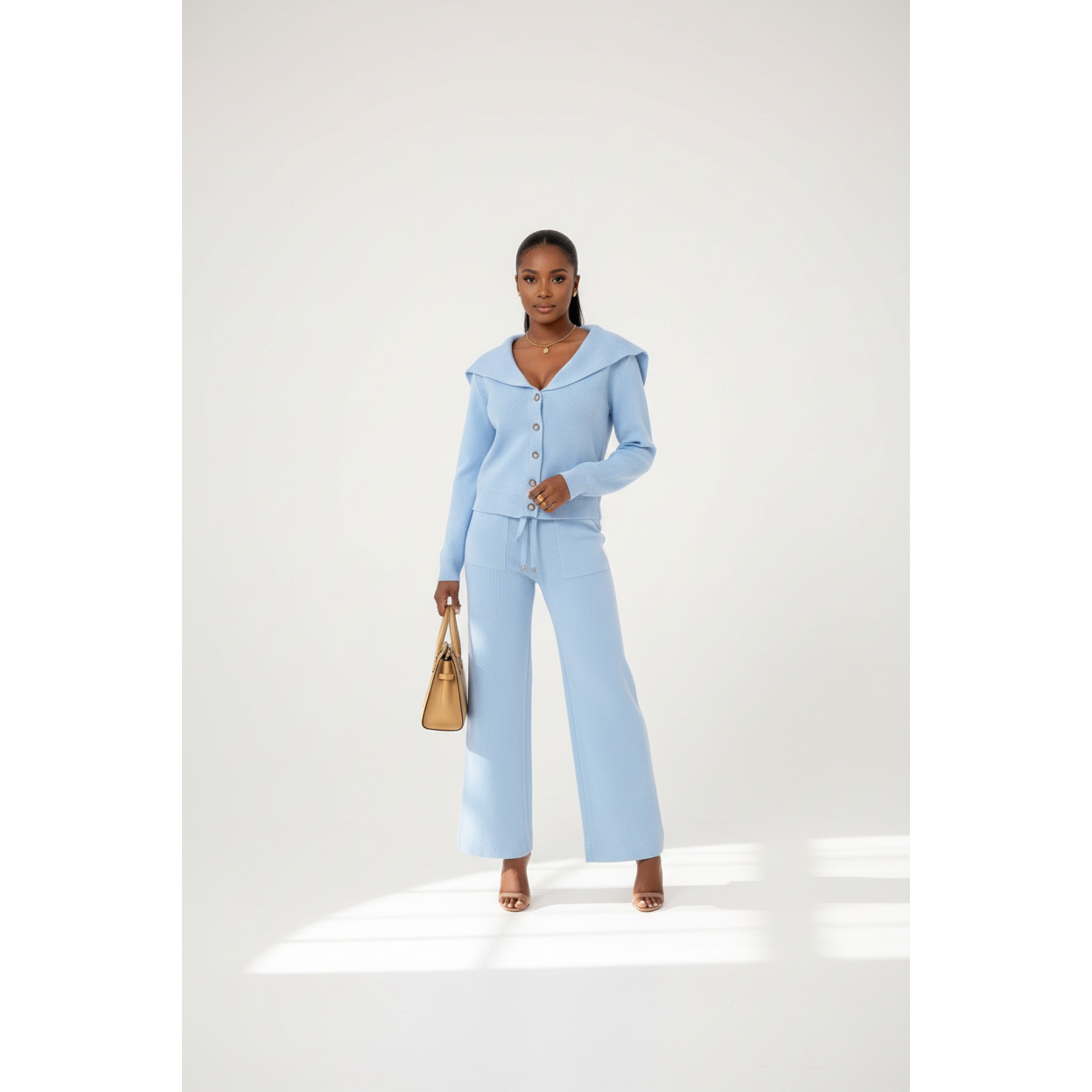 Long Sleeve Button Shirt and Flare Pants Set