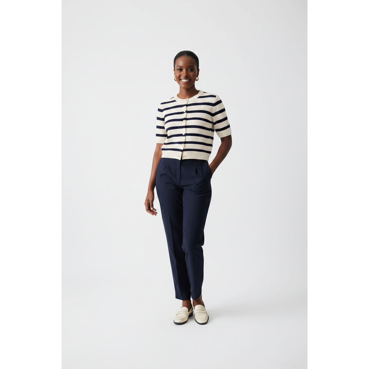 Striped Knitted Cardigan Sweater