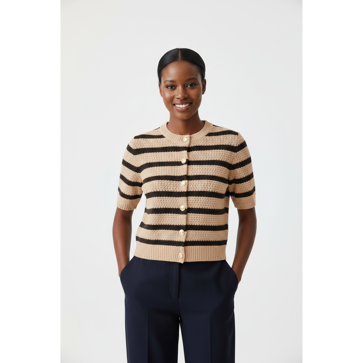Striped Knitted Cardigan Sweater