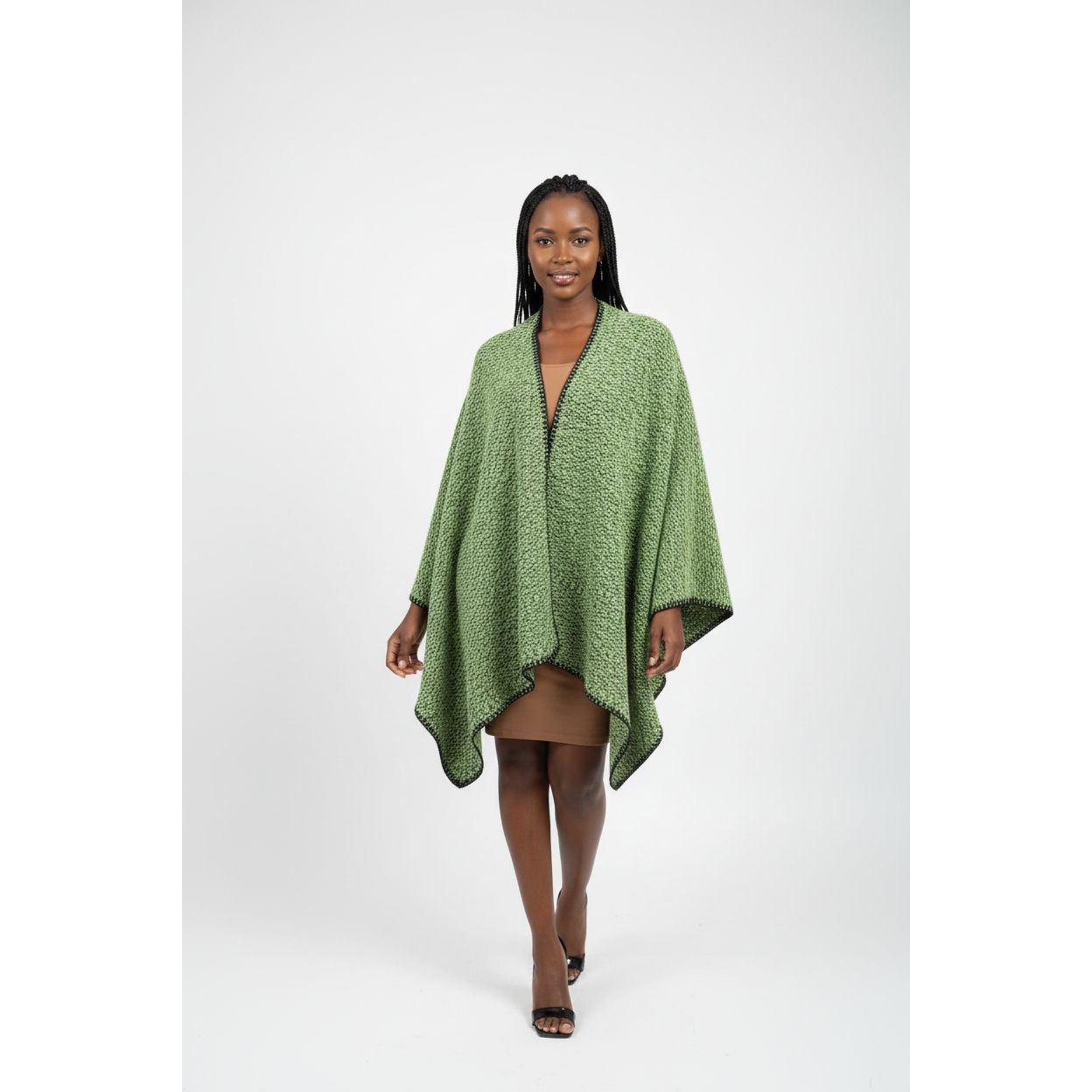 Plaid Blanket Open-Front Poncho Shaw