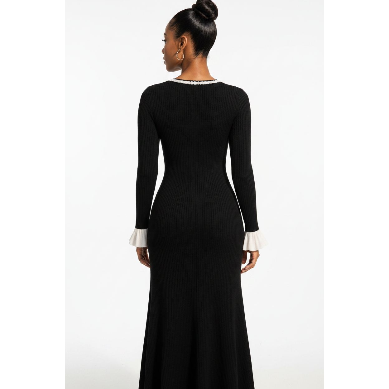 Elegant Knitted Trim Midi Dress