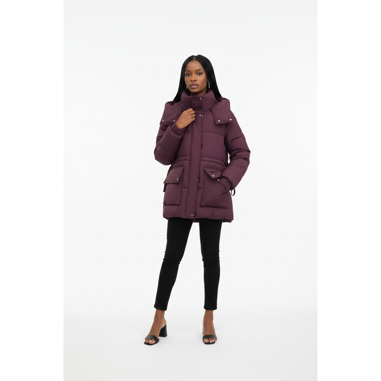 Plus Size Winter Hooded Utility Puffer Jacket