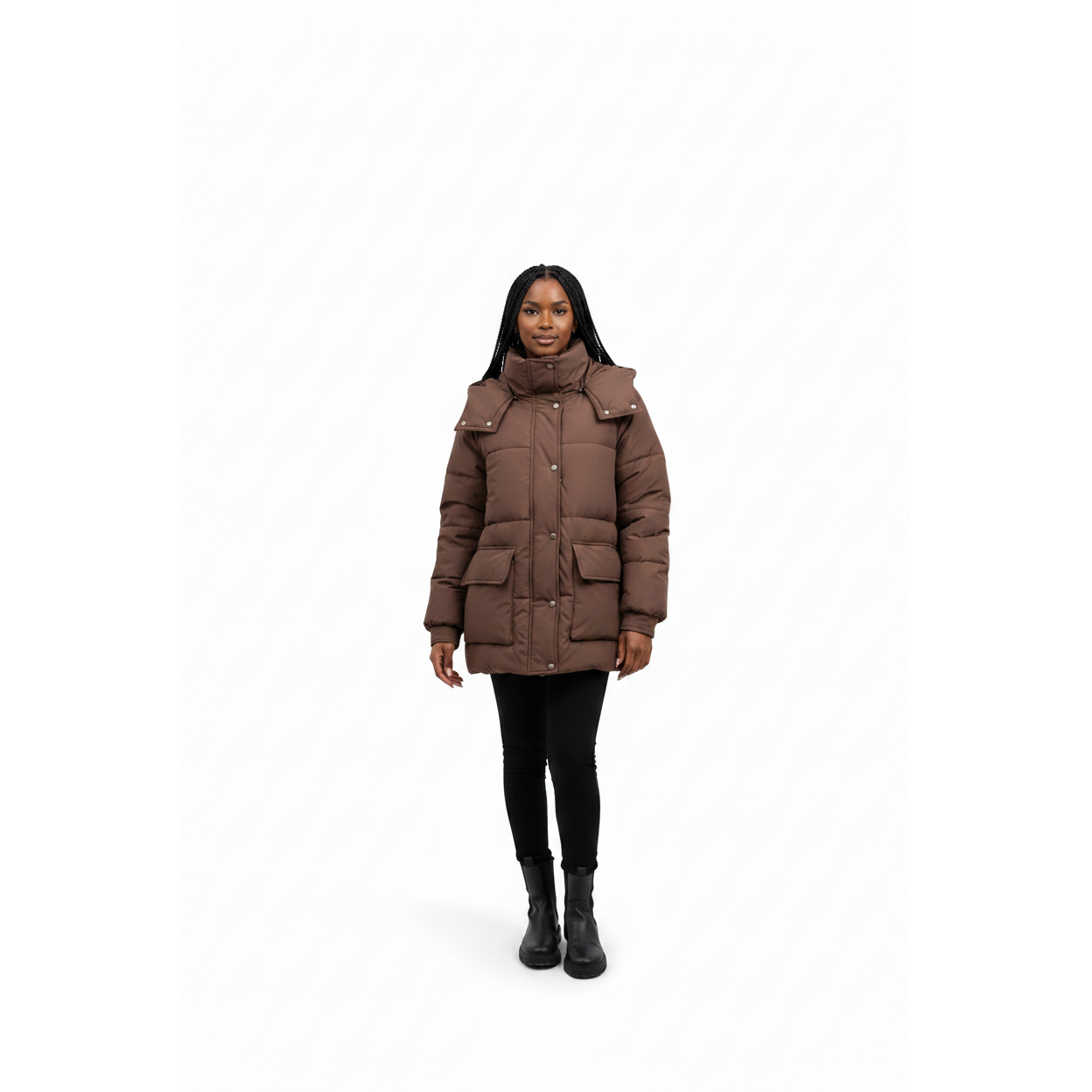 Plus Size Winter Hooded Utility Puffer Jacket