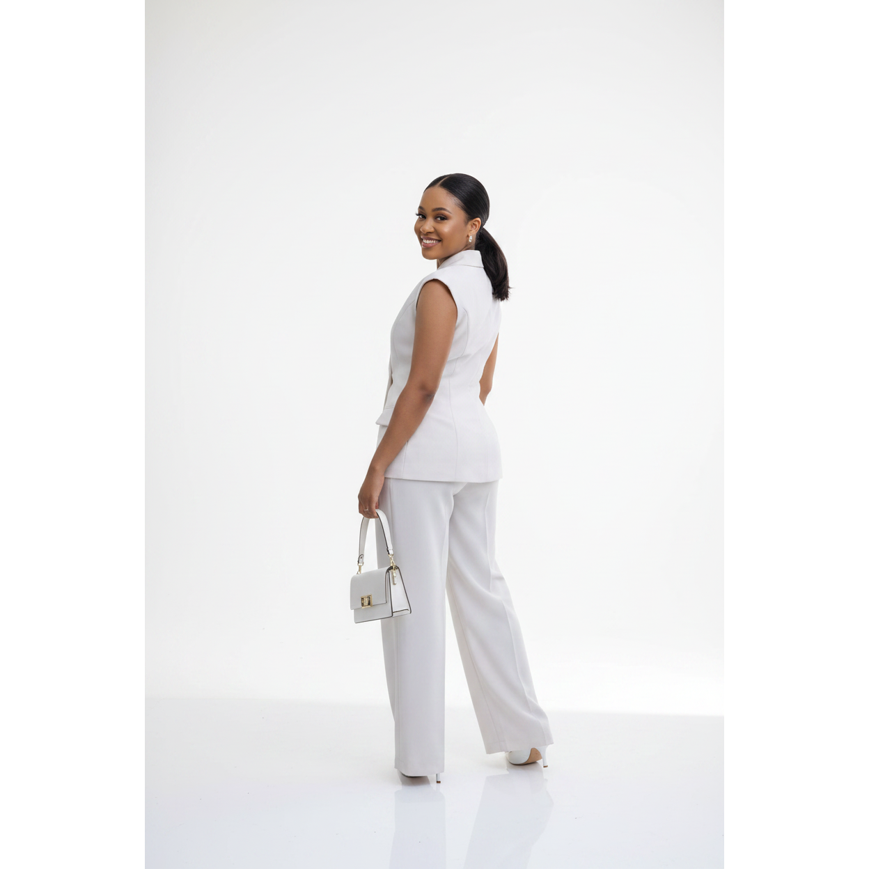 Formal Button-Front Vest Blazer & Wide-Leg Pants Set