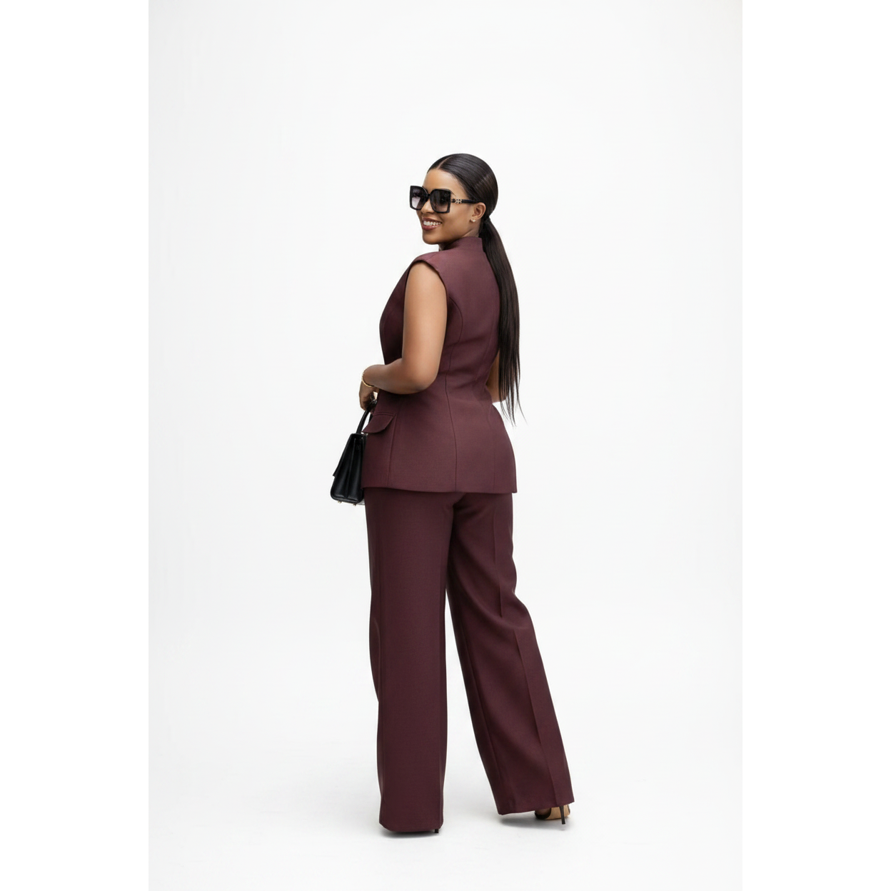 Formal Button-Front Vest Blazer & Wide-Leg Pants Set