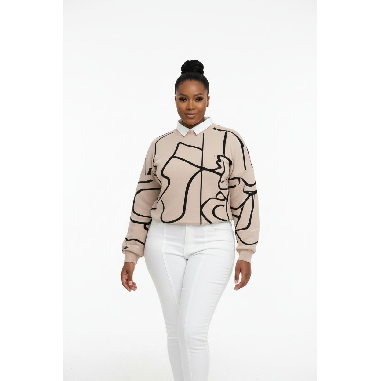 Ladies Line-Art Pattern Fleece Jersey