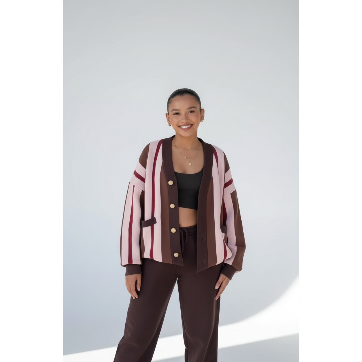 Ladies Oversized Striped Cardigan