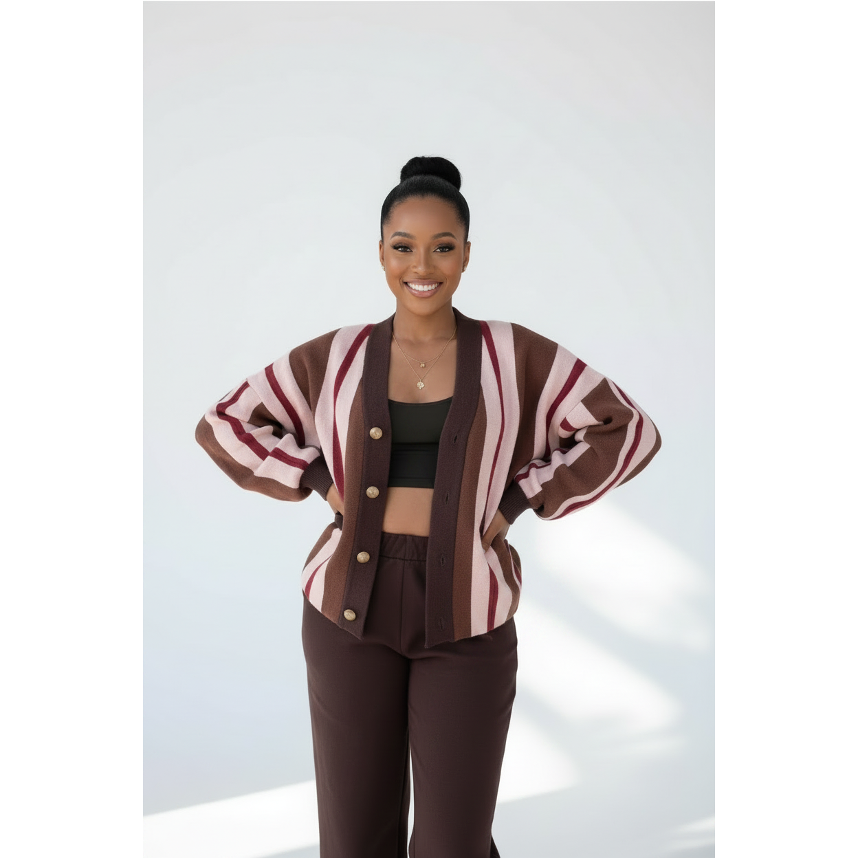 Ladies Oversized Striped Cardigan