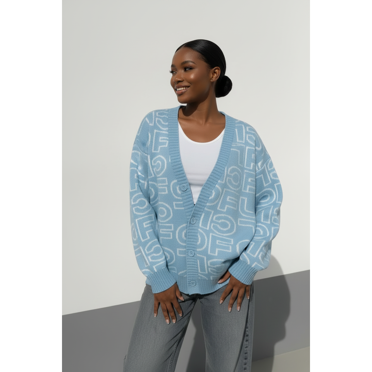 Chunky Letter Print Cardigan