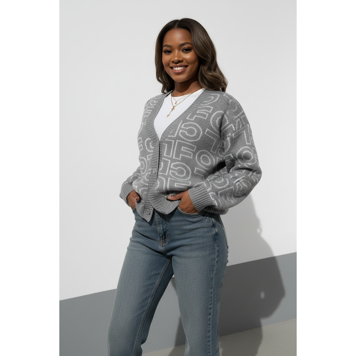 Chunky Letter Print Cardigan