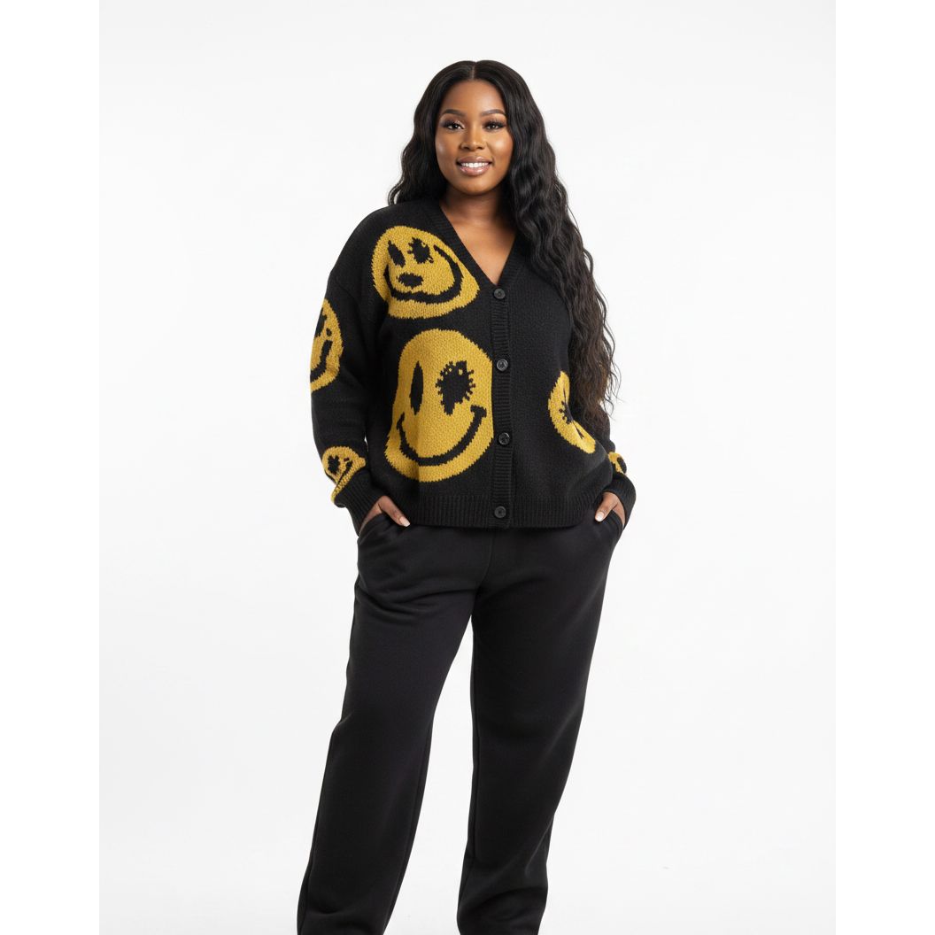 Knitted Cardigan With Yellow Smile Print