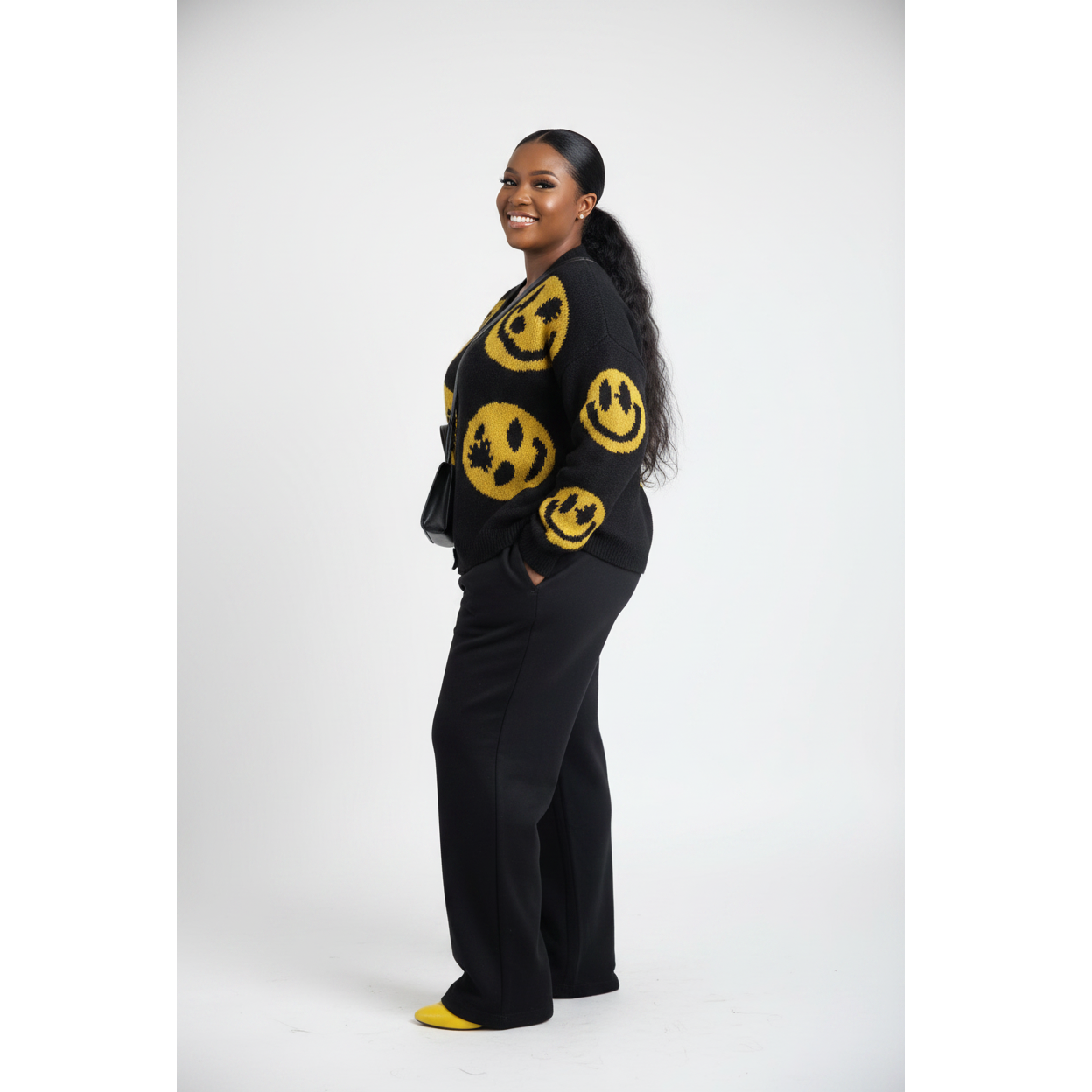 Knitted Cardigan With Yellow Smile Print