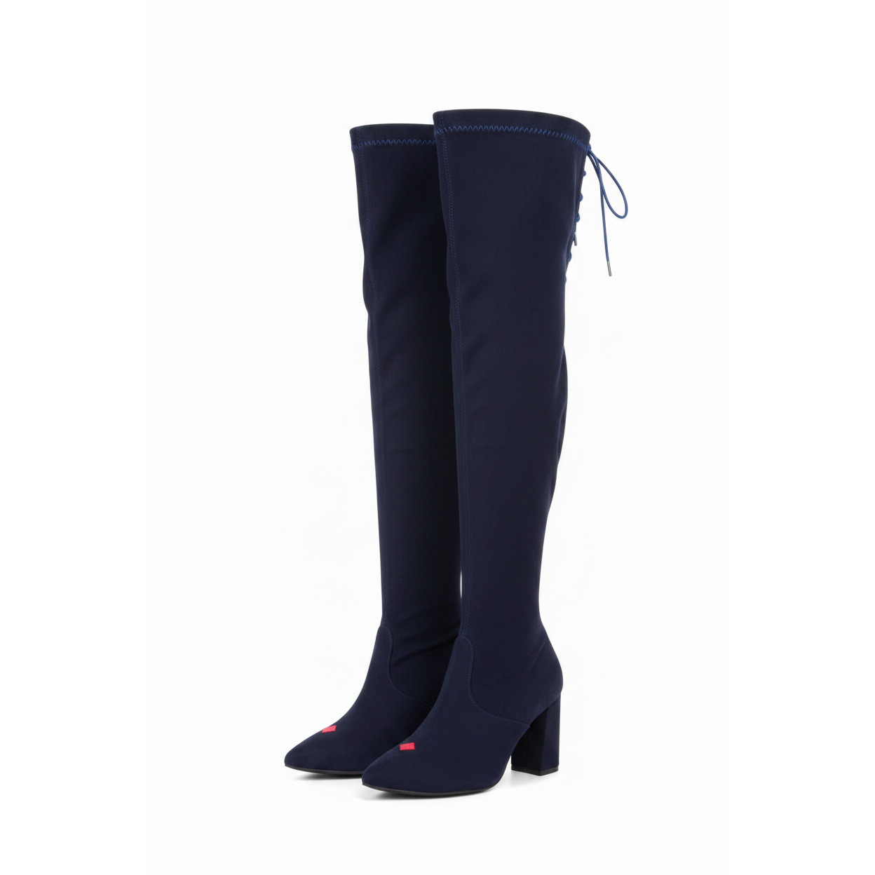 Suede Chunky Heel Thigh High Sock Boots