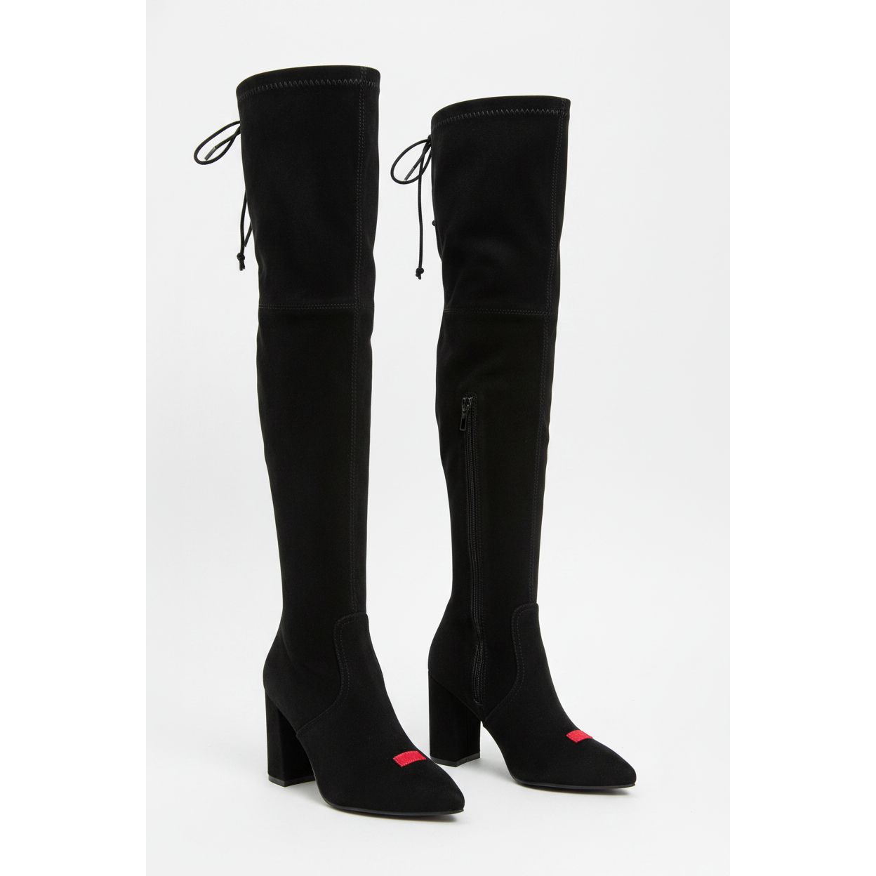 Suede Chunky Heel Thigh High Sock Boots