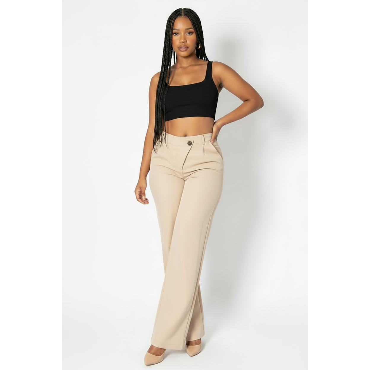 Ladies High Waist Wide Leg Pants
