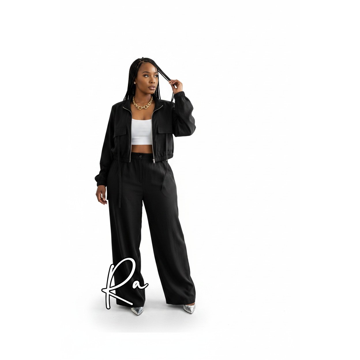 Cropped Zip-Up Utility Jacket & Wide-Leg Cargo Pants