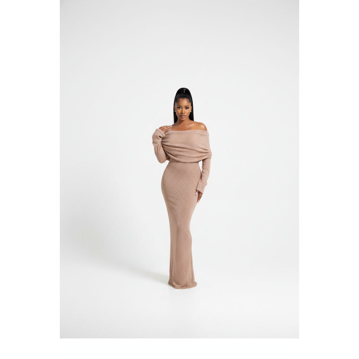Elegant Foldover Off Shoulder Maxi Dress