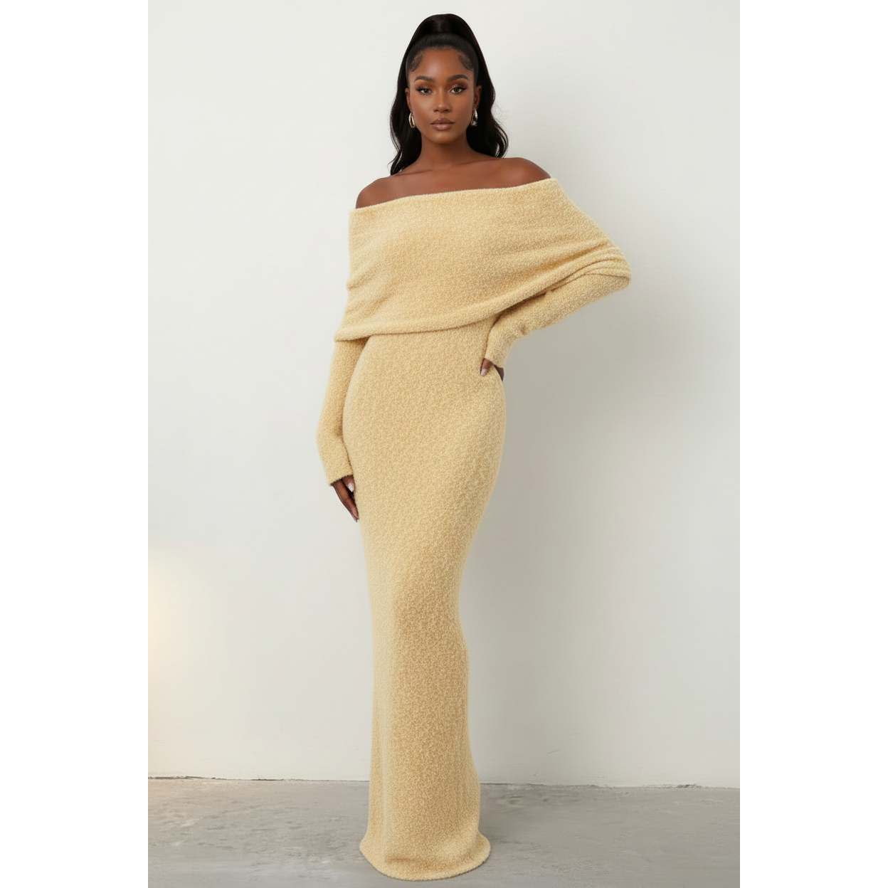Elegant Foldover Off Shoulder Maxi Dress
