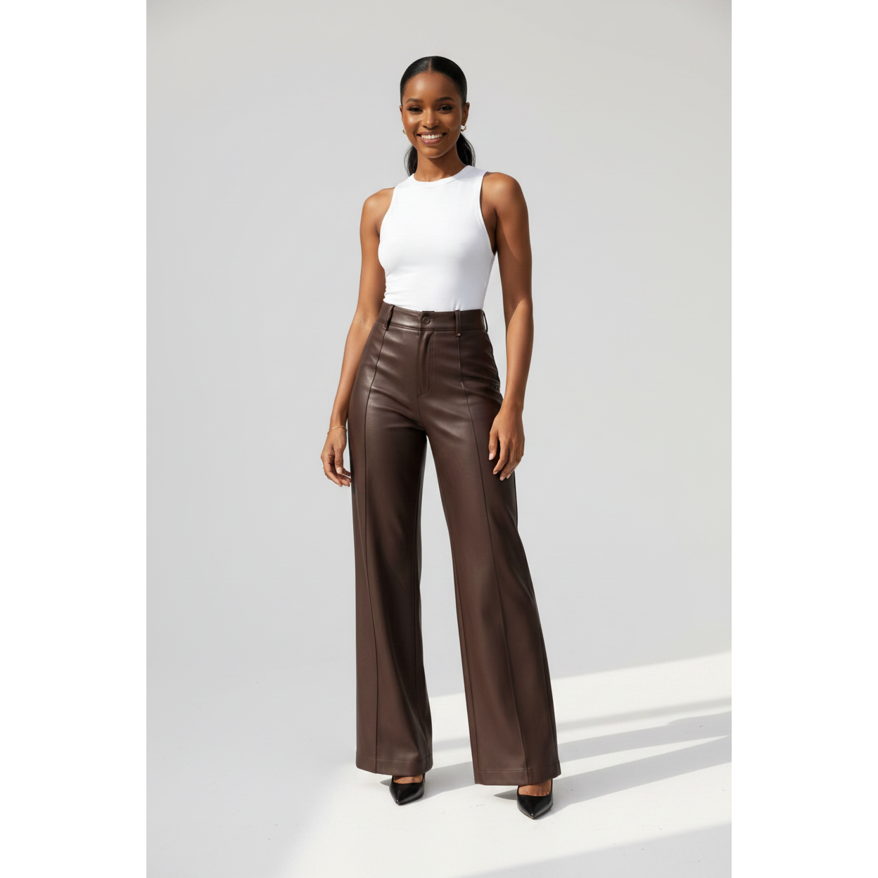 High-Waisted Wide-Leg Faux Leather Trousers