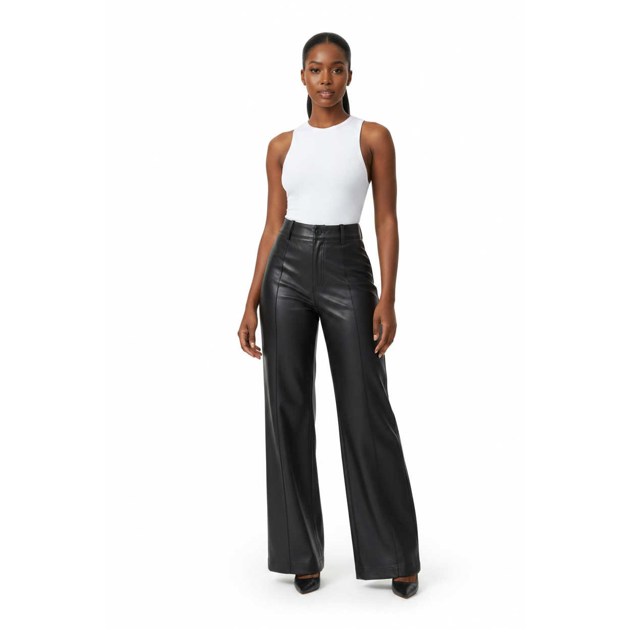 High-Waisted Wide-Leg Faux Leather Trousers