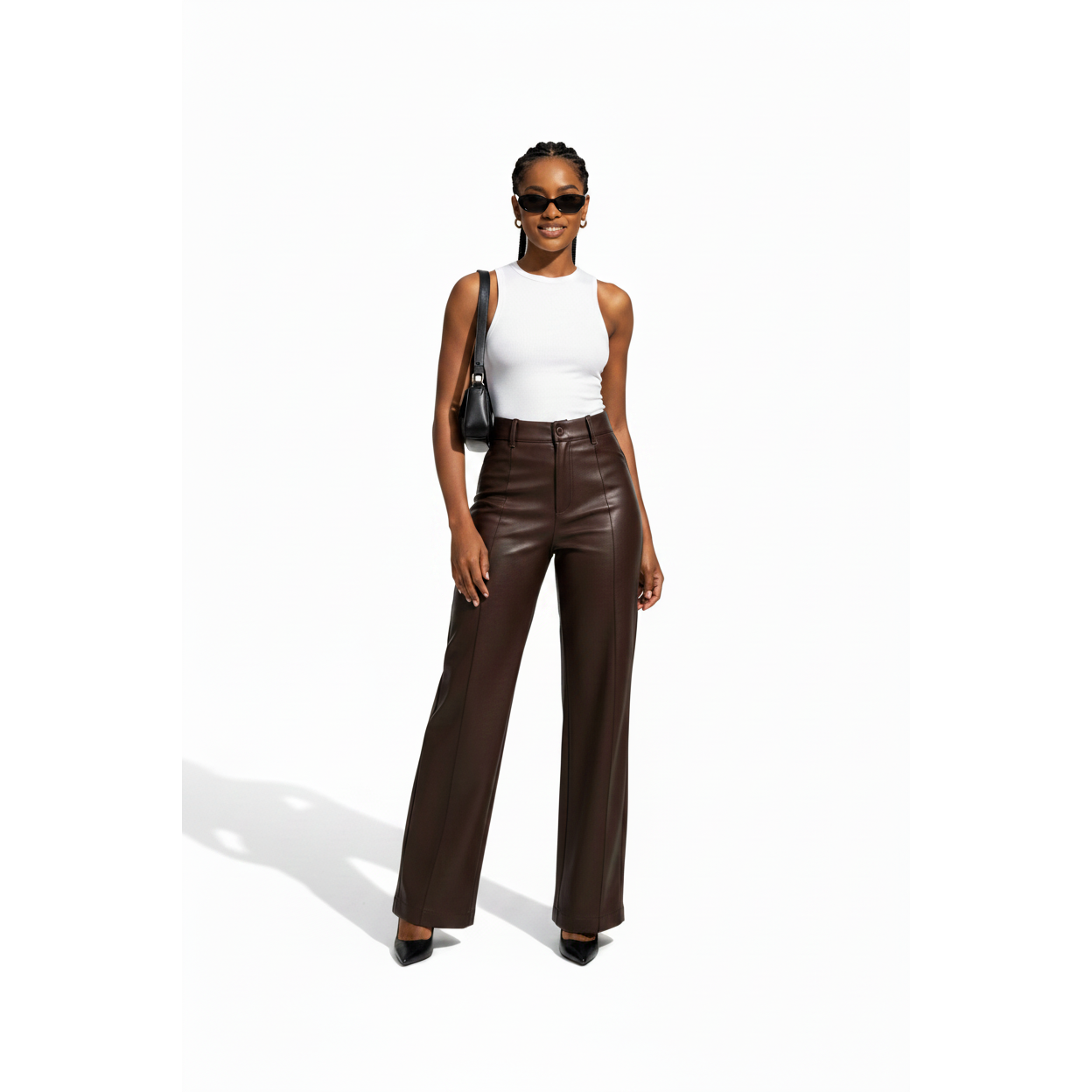 High-Waisted Wide-Leg Faux Leather Trousers
