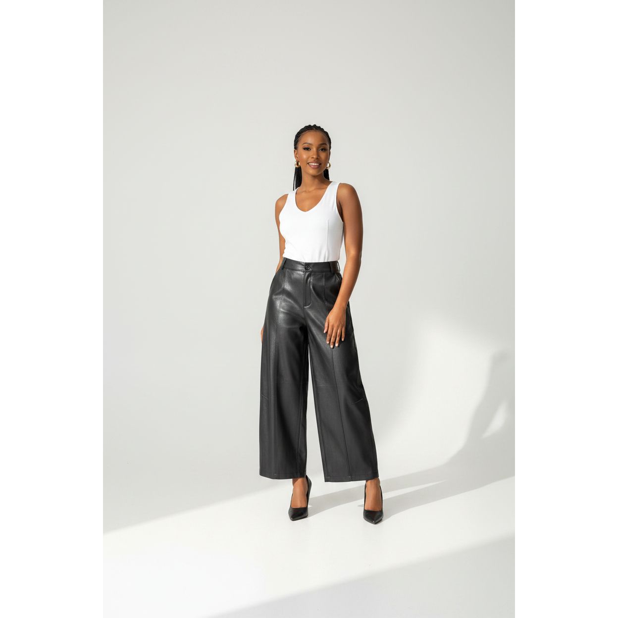 High-Waisted Faux Leather Trousers