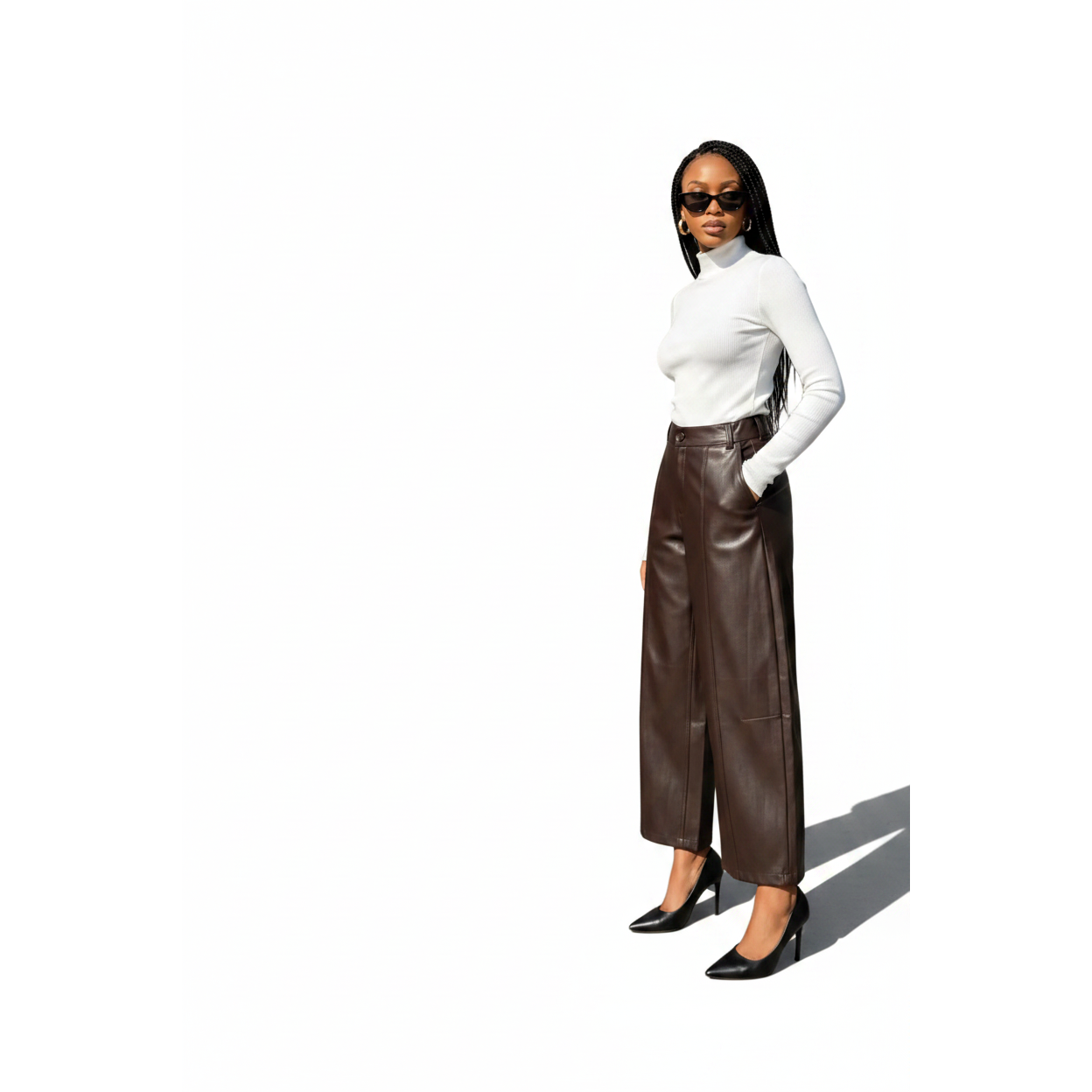 High-Waisted Faux Leather Trousers