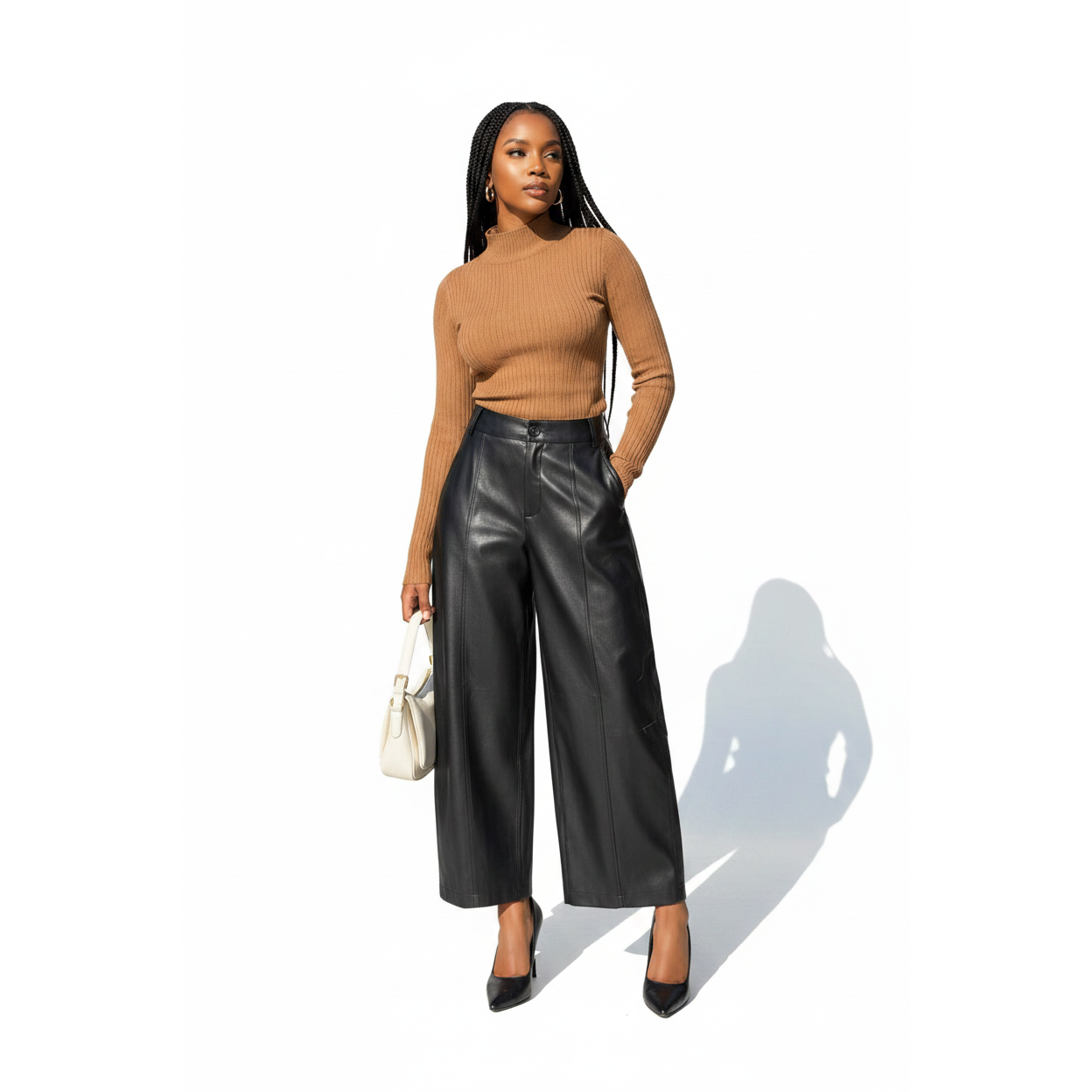 High-Waisted Faux Leather Trousers