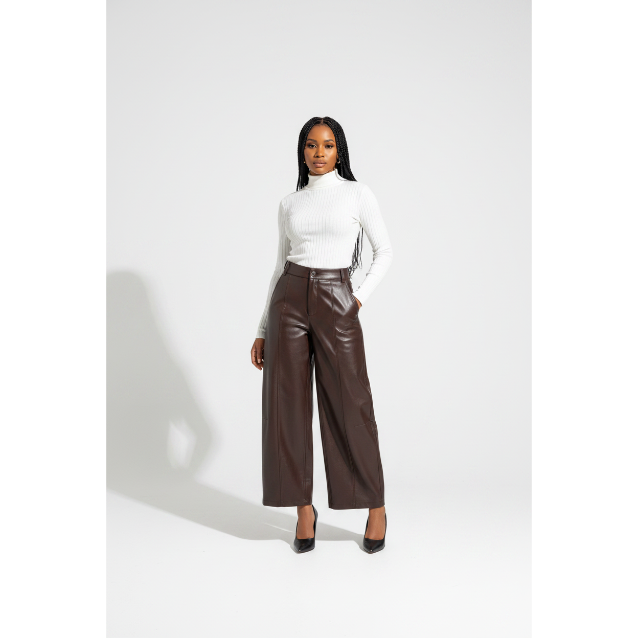 High-Waisted Faux Leather Trousers