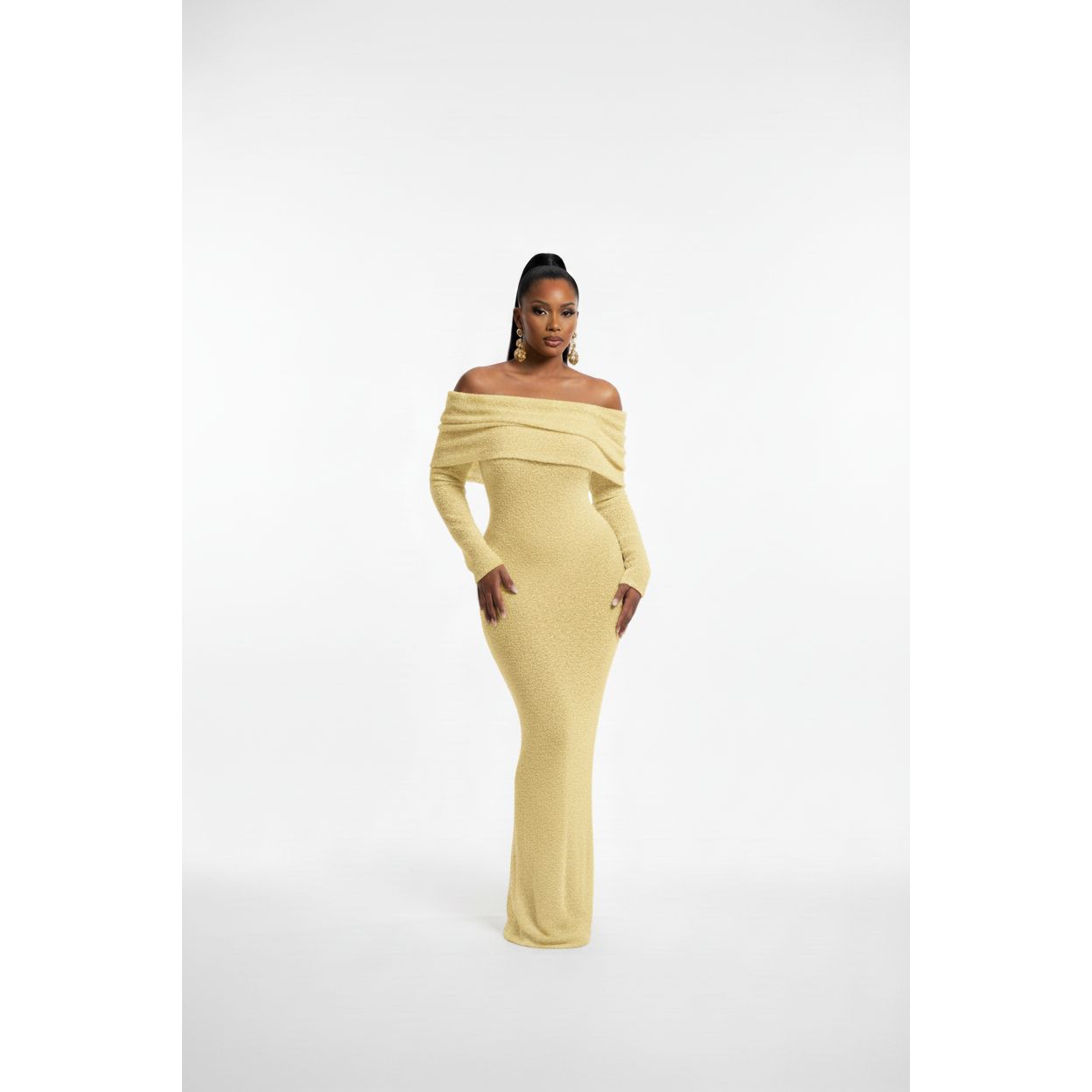 Elegant Foldover Off Shoulder Maxi Dress