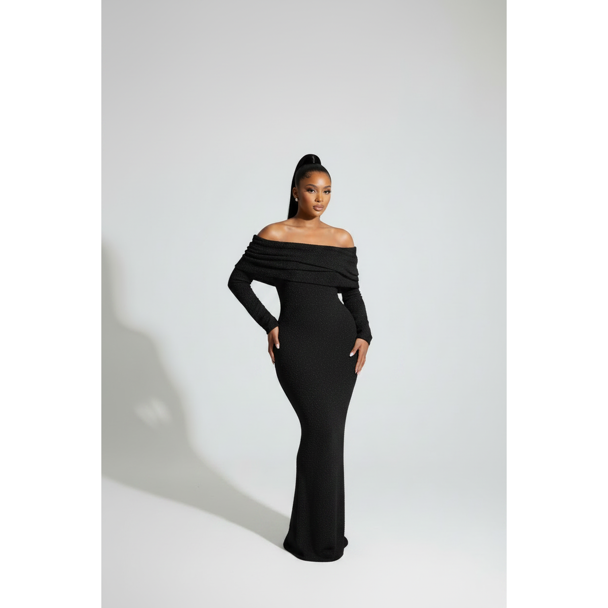 Elegant Foldover Off Shoulder Maxi Dress