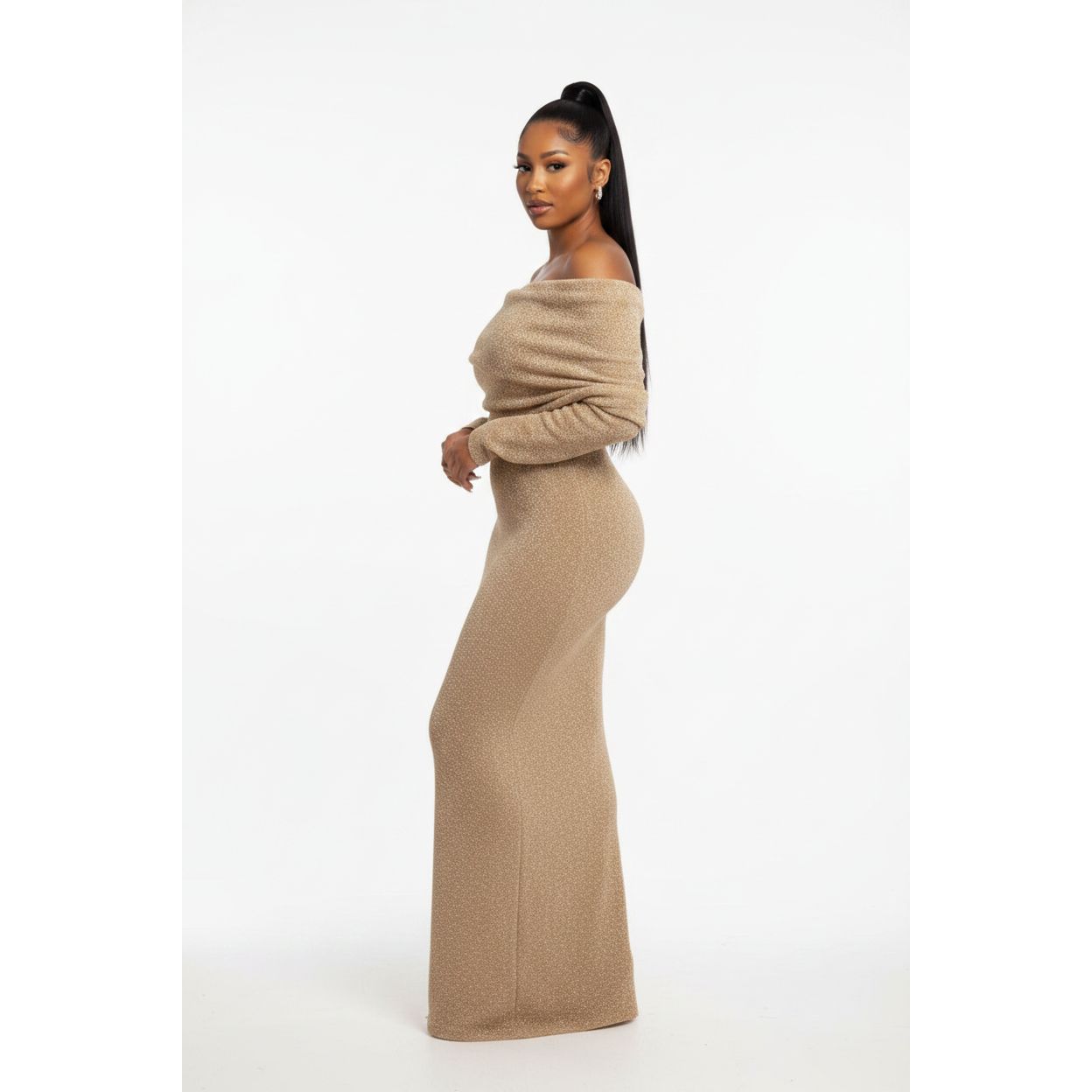 Elegant Foldover Off Shoulder Maxi Dress