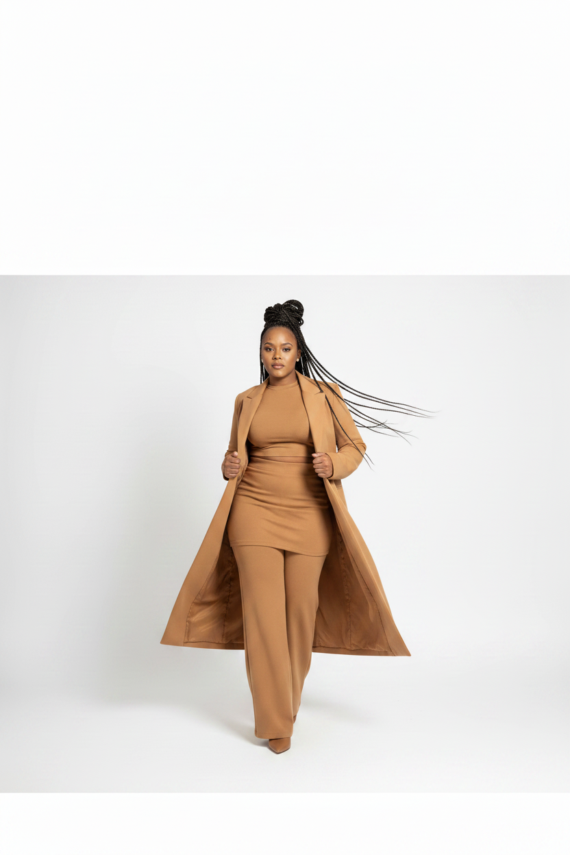 Ladies Long Tailored Sleeve Collared Coat