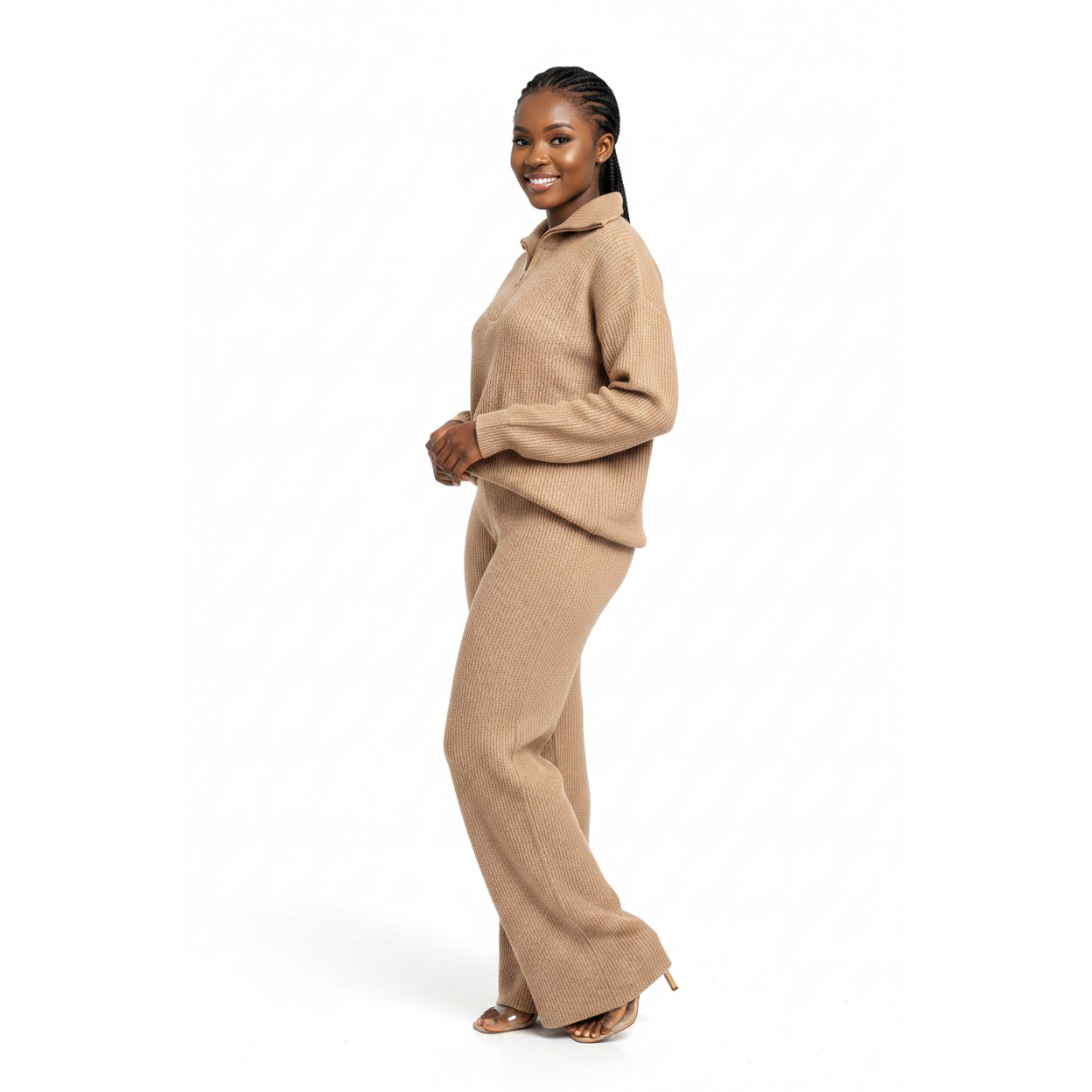 Womens Half-Zip Sweater & Wide-Leg Pants