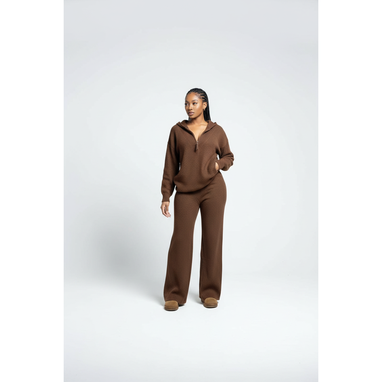 Womens Half-Zip Sweater & Wide-Leg Pants