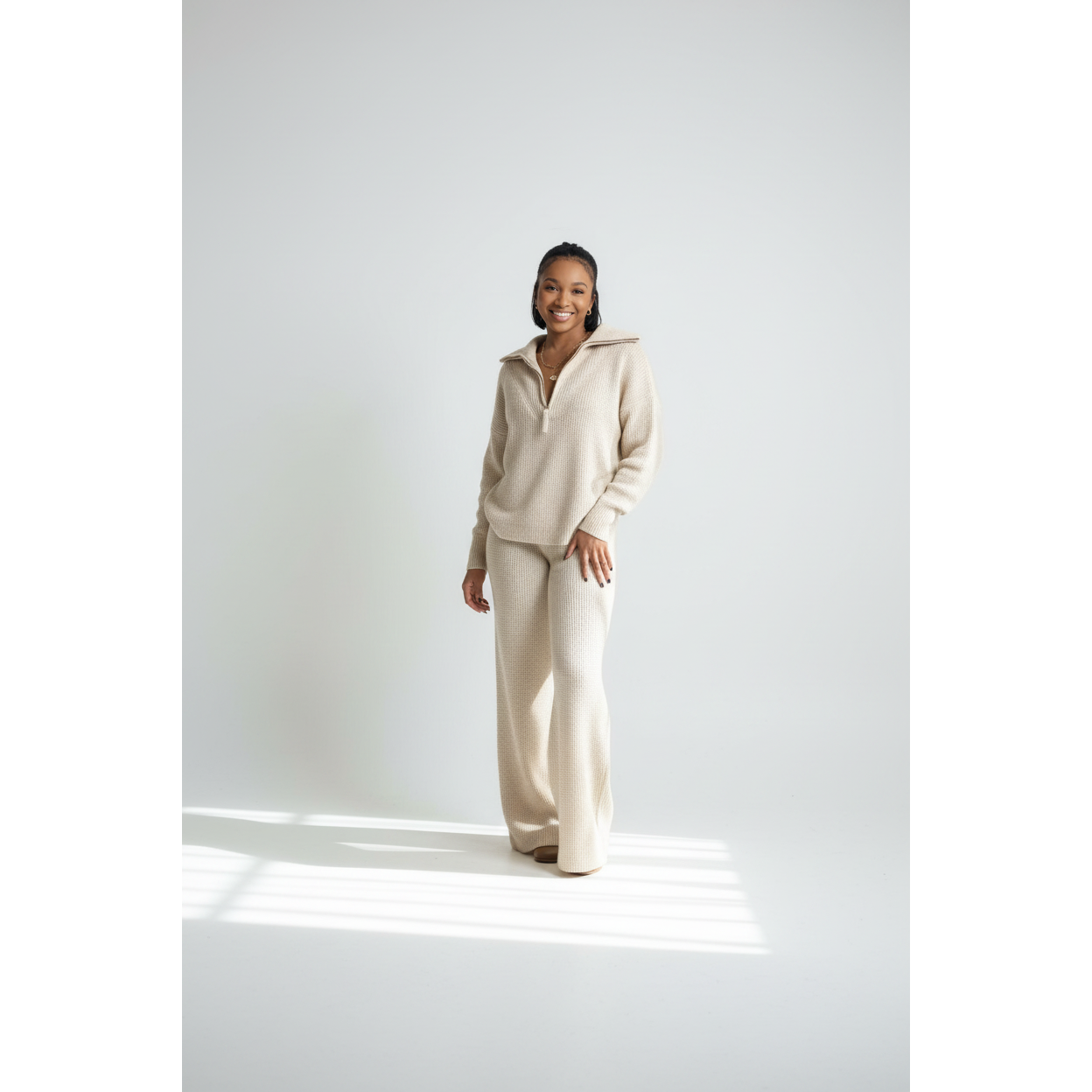 Womens Half-Zip Sweater & Wide-Leg Pants