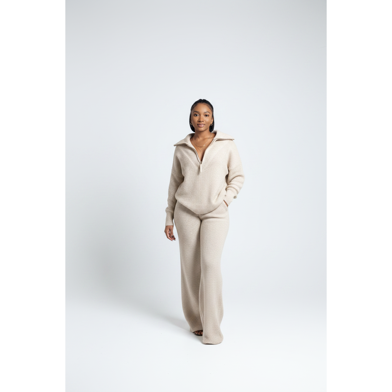 Womens Half-Zip Sweater & Wide-Leg Pants