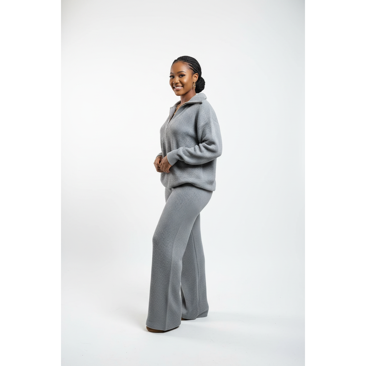 Womens Half-Zip Sweater & Wide-Leg Pants