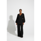 Knitted Lantern Sleeve Wrap Cardigan & Wide-Leg Pants